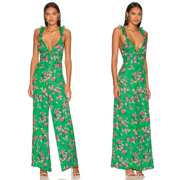 RESA Jilly Jumpsuit in Green Floral Pantsuit Maxi Romper Pants Medium M - Picture 2 of 2